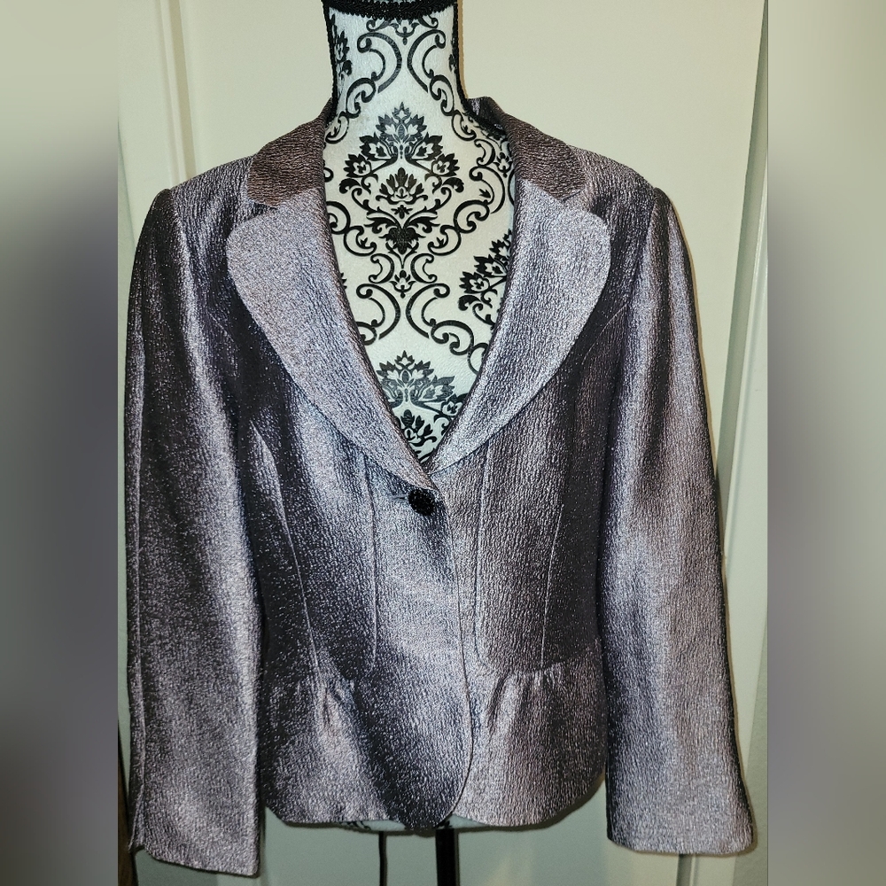 ADRIANNA PAPELL Metallic Shine One Button Peplum Blazer Jacket 14